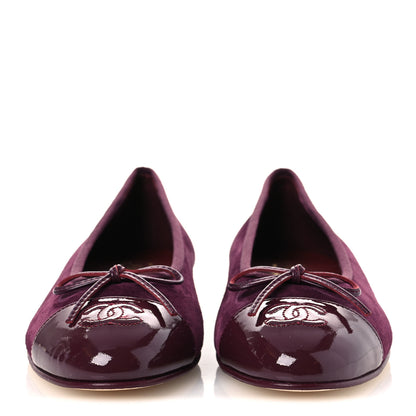 Chanel Suede Patent Calfskin Cap Toe CC Ballerina Flats 39.5 Burgundy 3 of 11