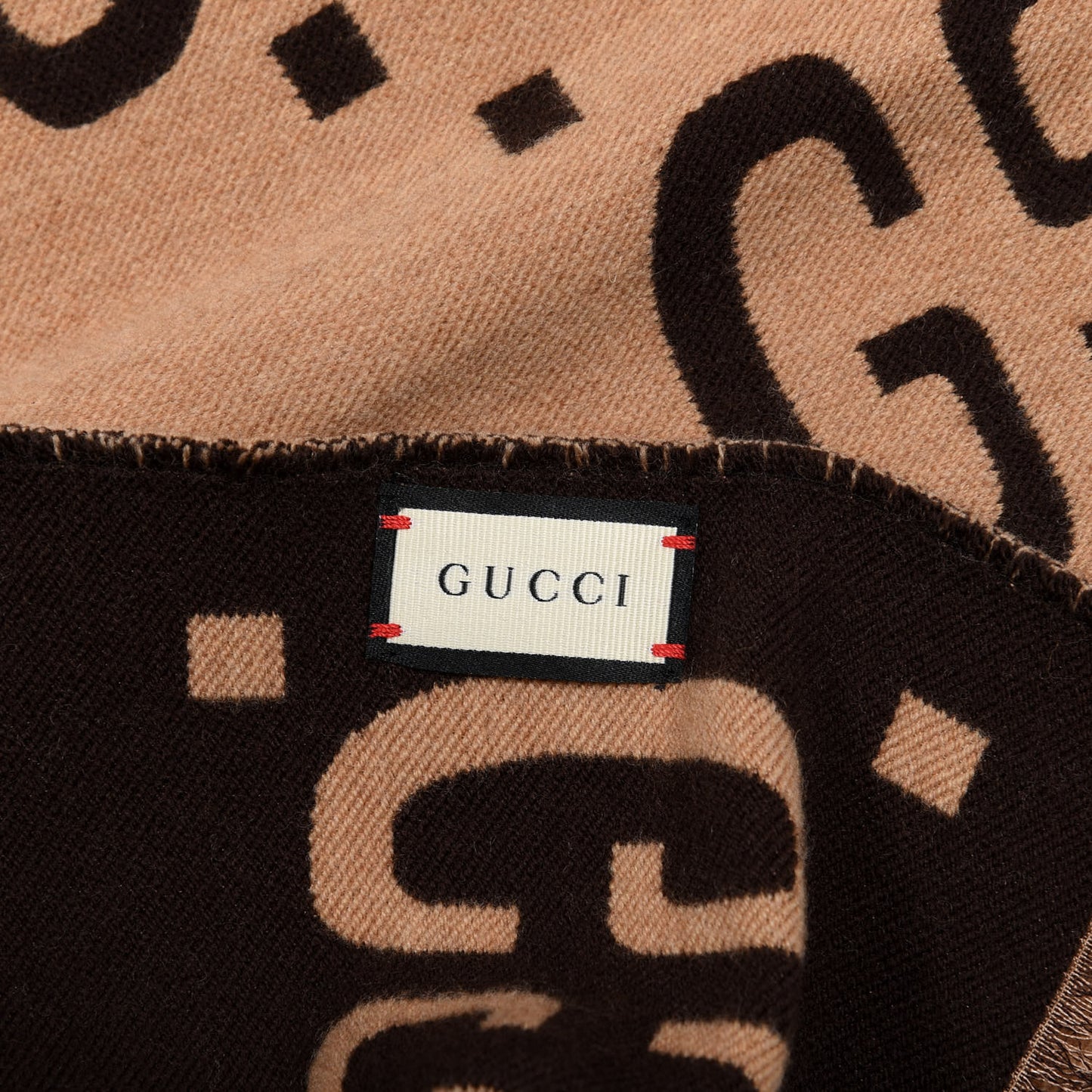 Wool Silk Monogram Jumbo GG Freedom Scarf Dark Brown Beige