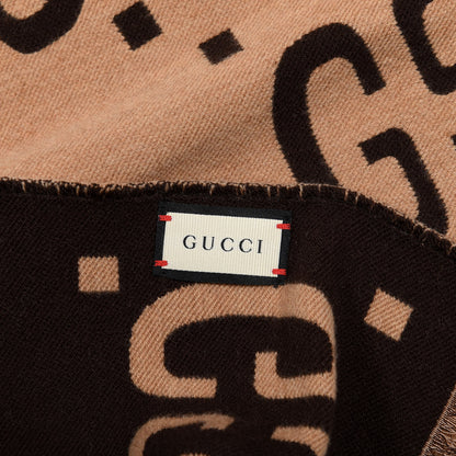 Gucci Wool Silk Monogram Jumbo GG Freedom Scarf Dark Brown Beige 4 of 4