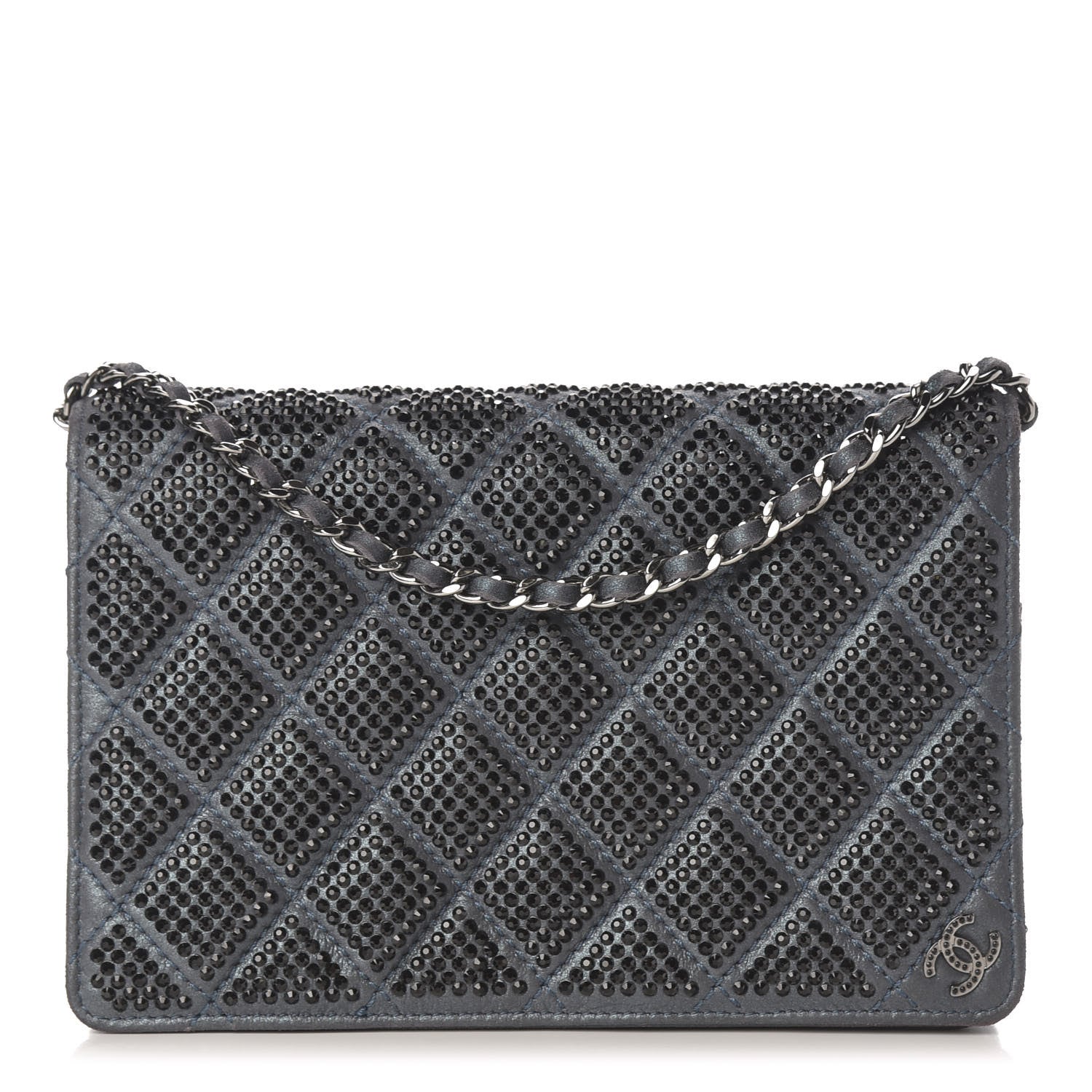 Chanel Crystal Quilted Wallet On Chain WOC Blue 1 of 13