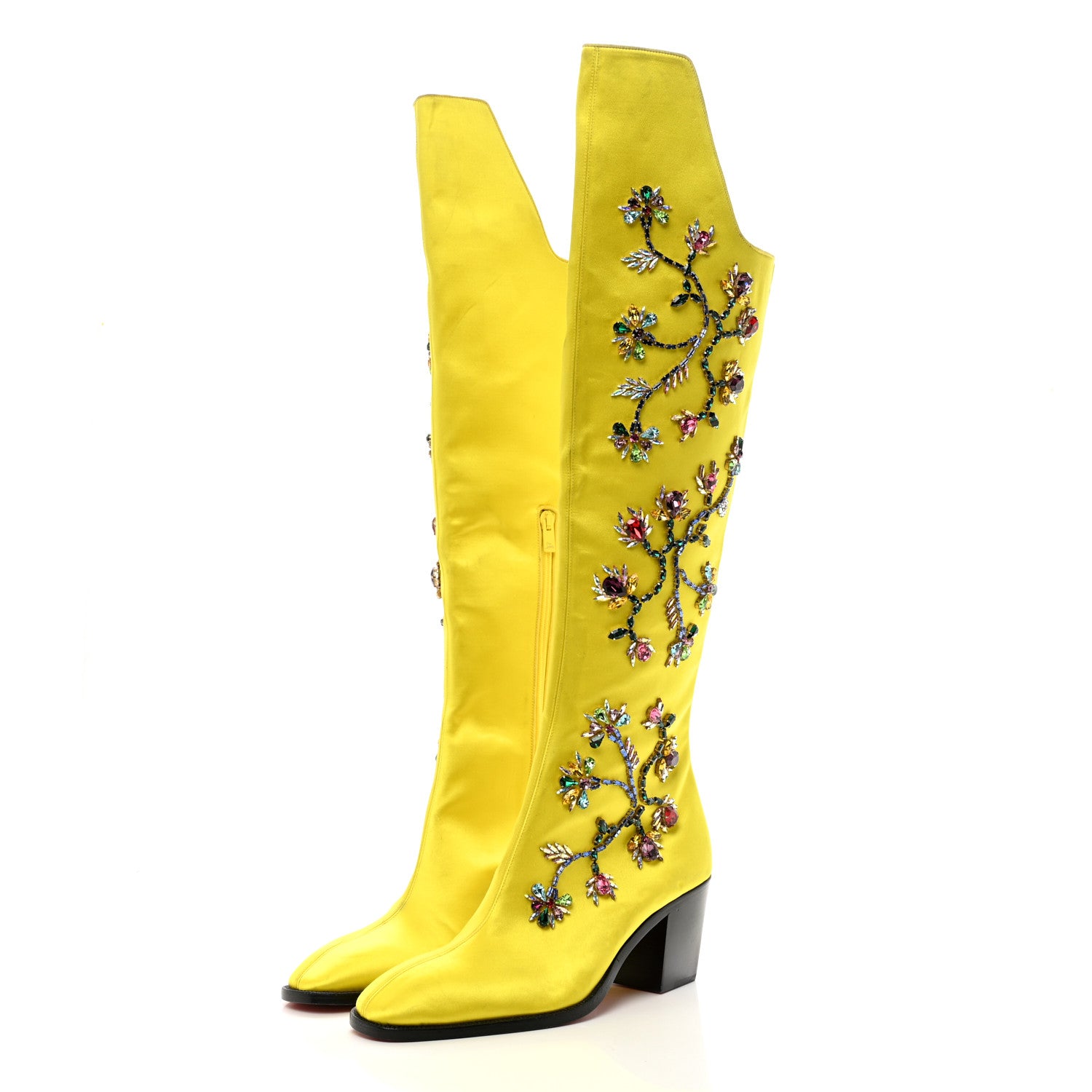 Christian Louboutin Satin Morgan Fleur 70 Over The Knee Boots 42 Yellow 3 of 12