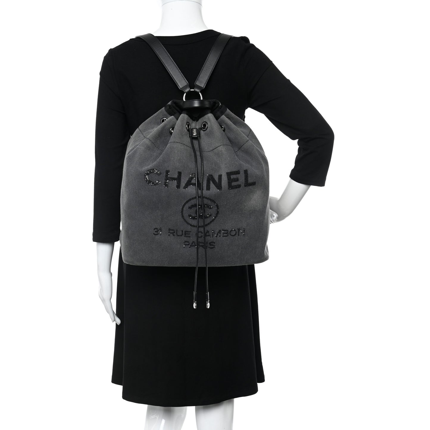 Canvas Sequin Large Deauville Backpack Charcoal
