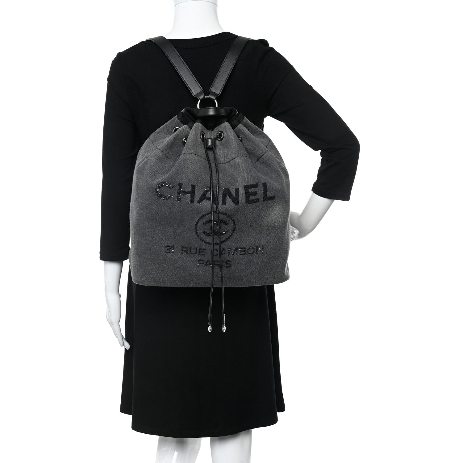Chanel Canvas Sequin Large Deauville Backpack Charcoal 2 of 9