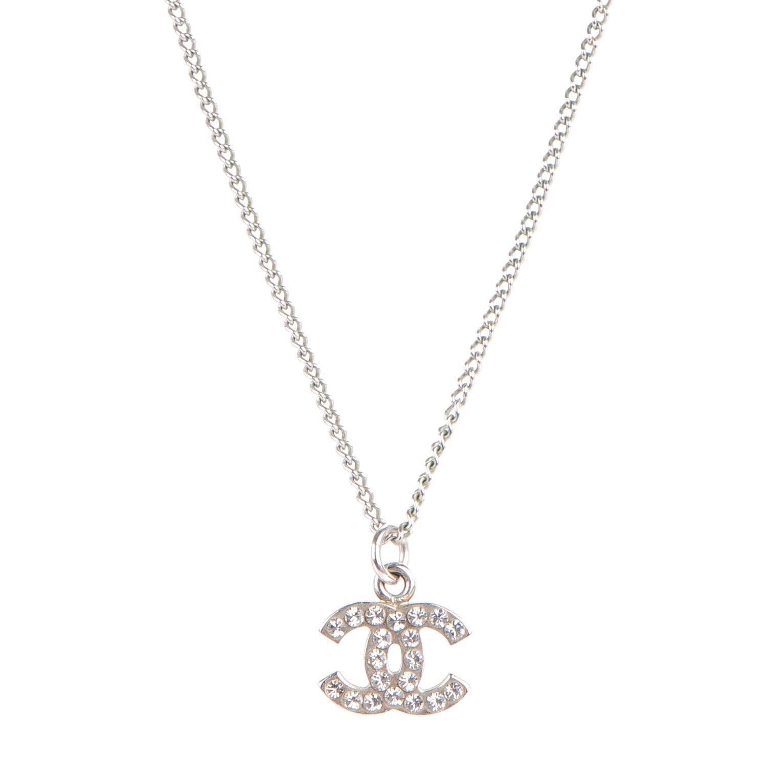 Chanel Crystal Timeless CC Necklace Silver 1 of 4