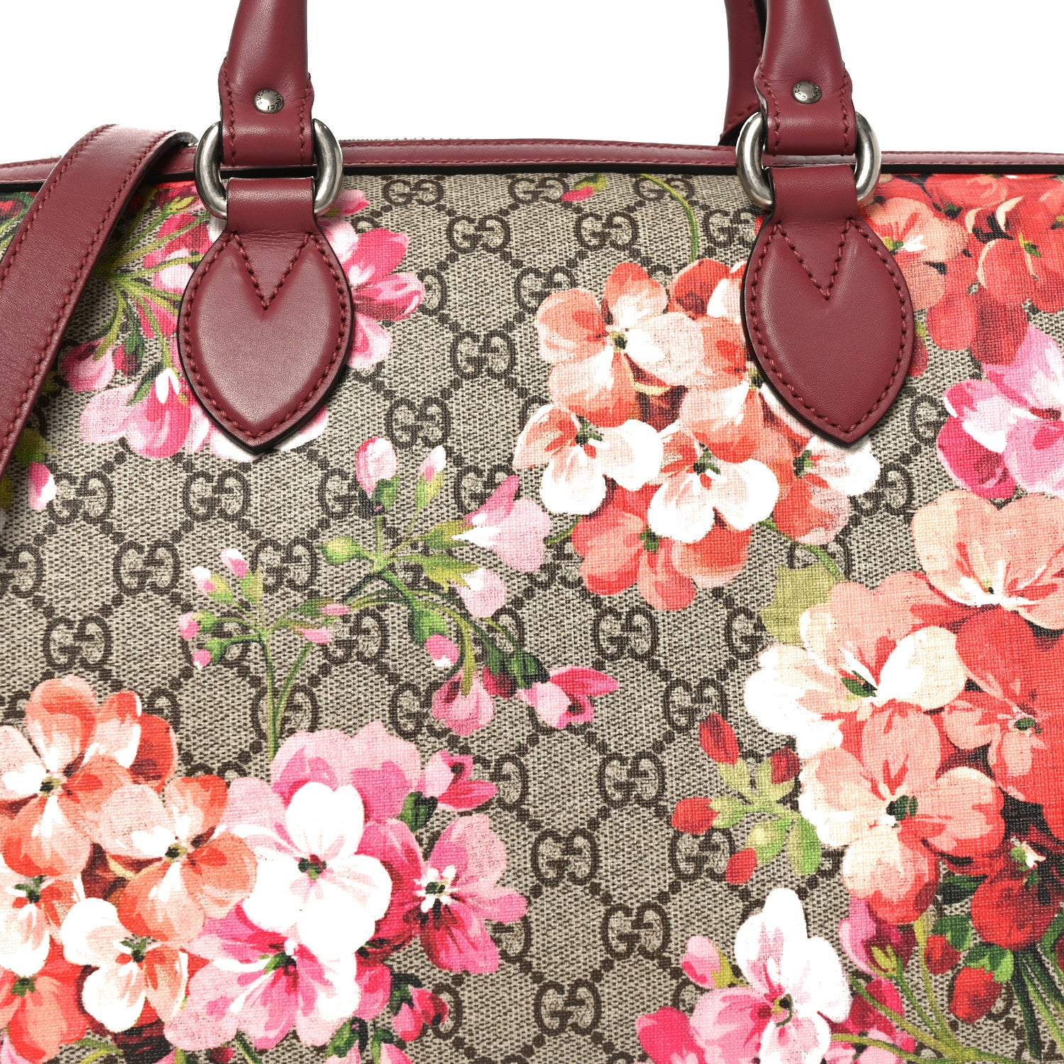 Gucci GG Supreme Monogram Blooms Medium Boston Beige Multicolor Dry Rose 8 of 11