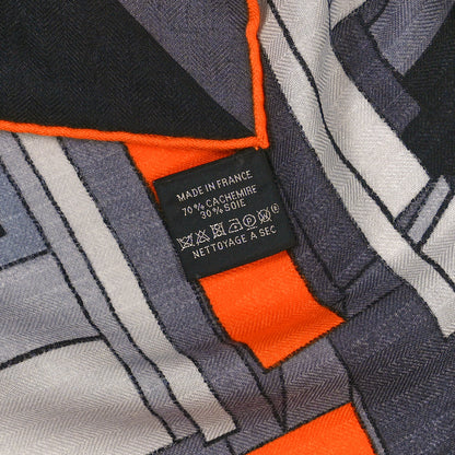 Hermes Cashmere Silk Lettres en Boite Scarf 140 Anthracite Orange Gris 2 of 5