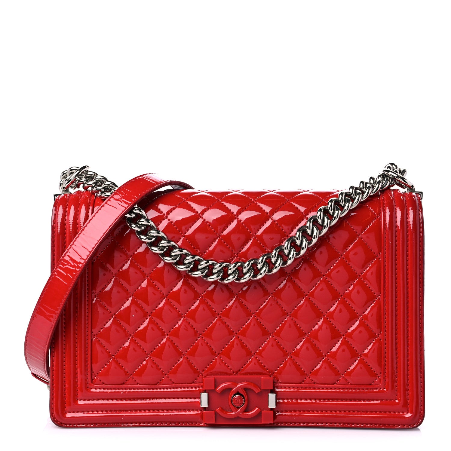 Chanel Patent Calfskin New Medium Plexiglass Boy Flap Red 1 of 15