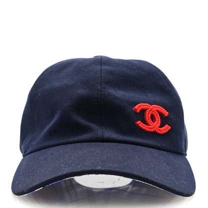 Chanel Cotton Beaded CC Cap Hat Navy Blue 2 of 7