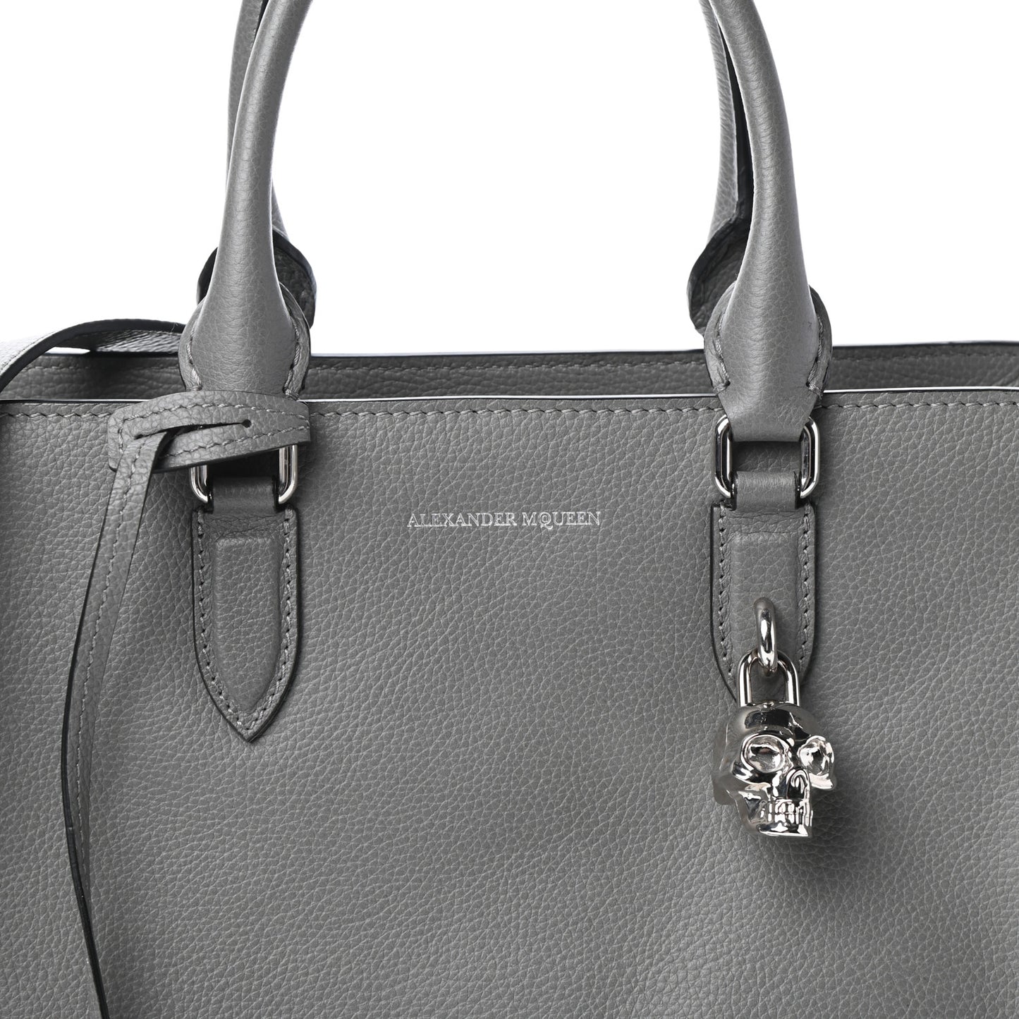 Pebbled Calfskin Small Skull Padlock Zip Around Tote Dark Grey