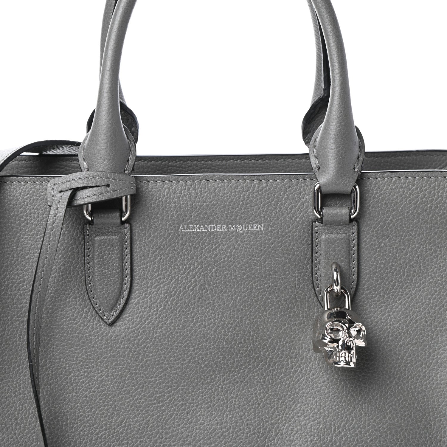 Alexander McQueen Pebbled Calfskin Small Skull Padlock Zip Around Tote Dark Grey 7 of 9