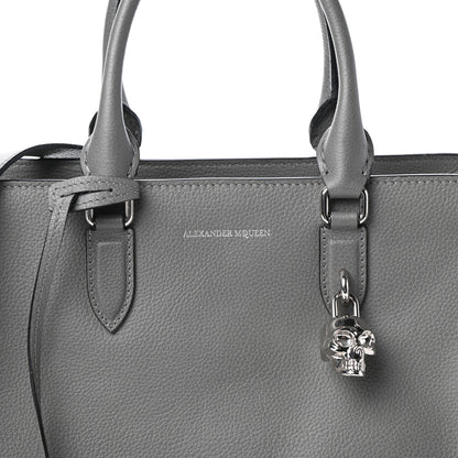 Alexander McQueen Pebbled Calfskin Small Skull Padlock Zip Around Tote Dark Grey 7 of 9