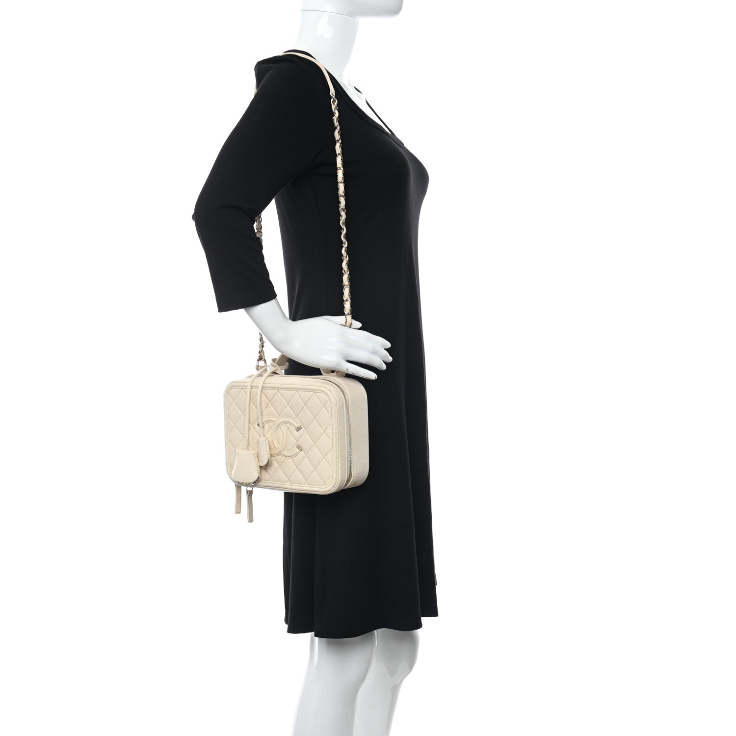 Chanel Caviar Quilted Medium CC Filigree Vanity Case Light Beige 2 of 13