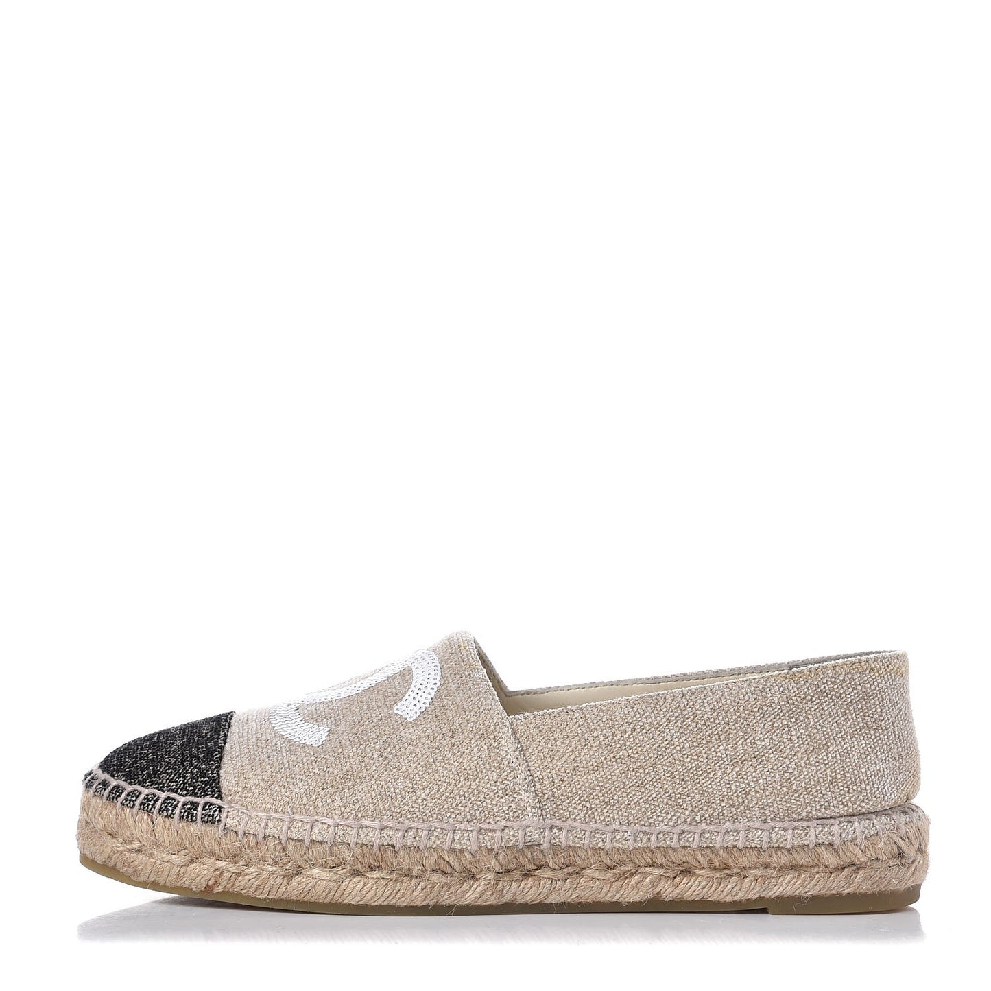 Linen Sequin CC Espadrilles 38 Beige Black