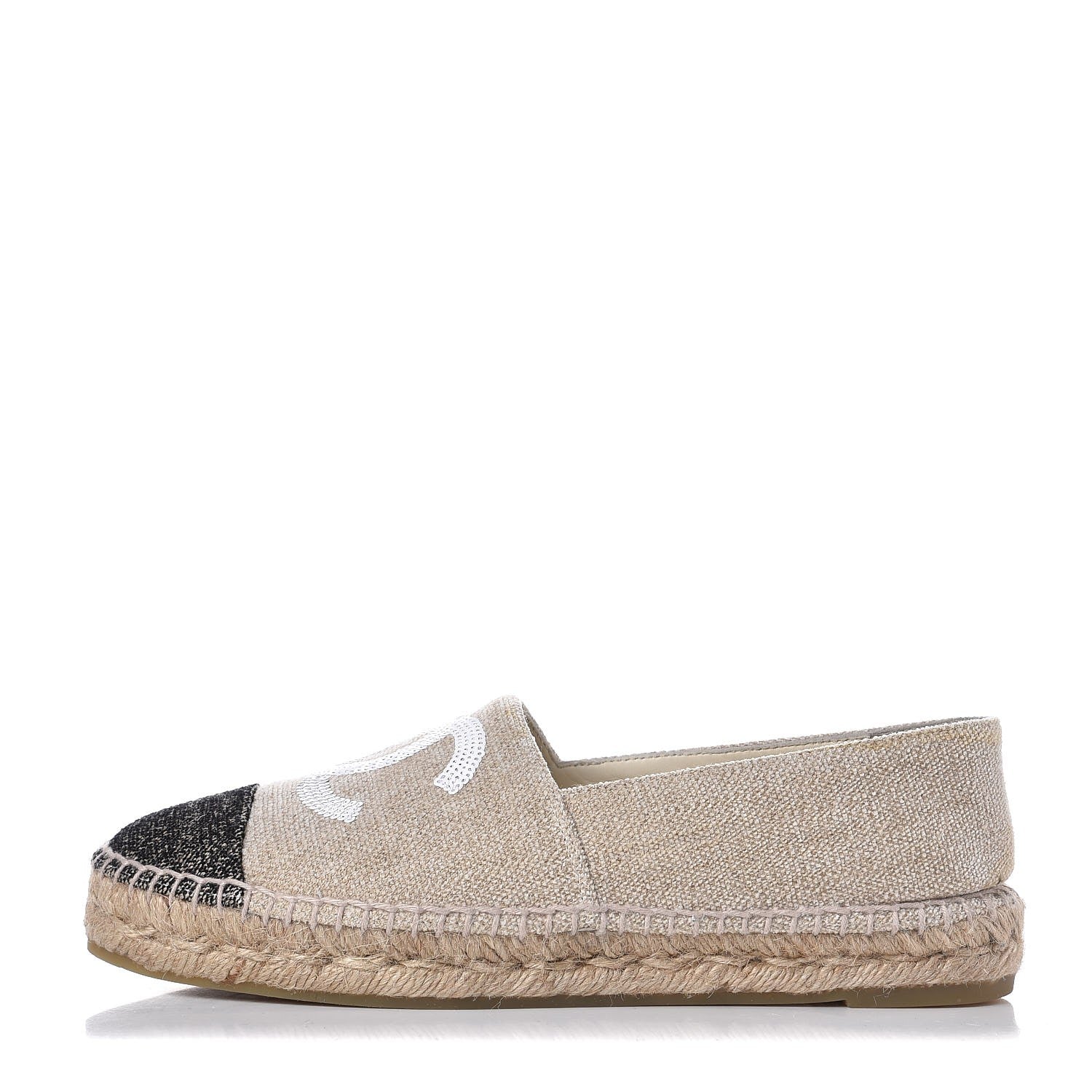 Chanel Linen Sequin CC Espadrilles 38 Beige Black 1 of 10