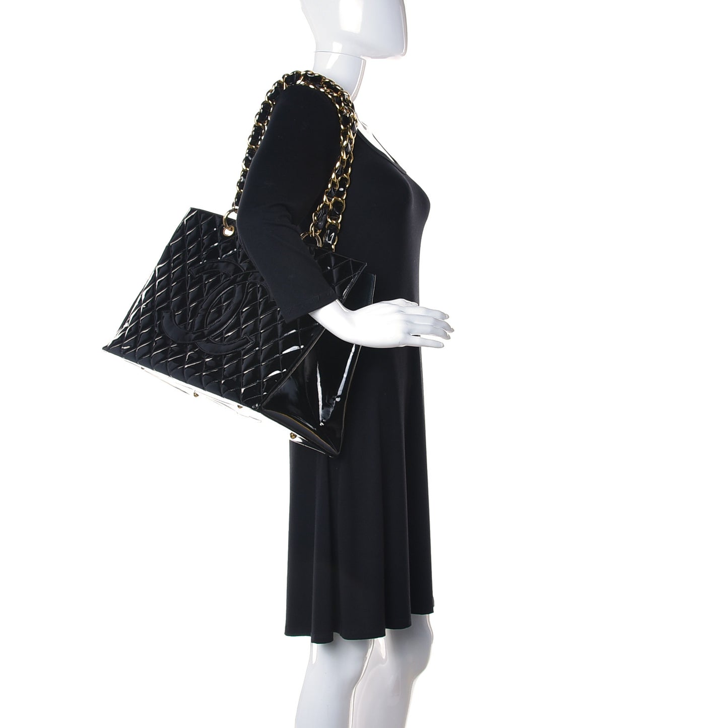 Patent Quilted Grand Shopping Tote GST Black