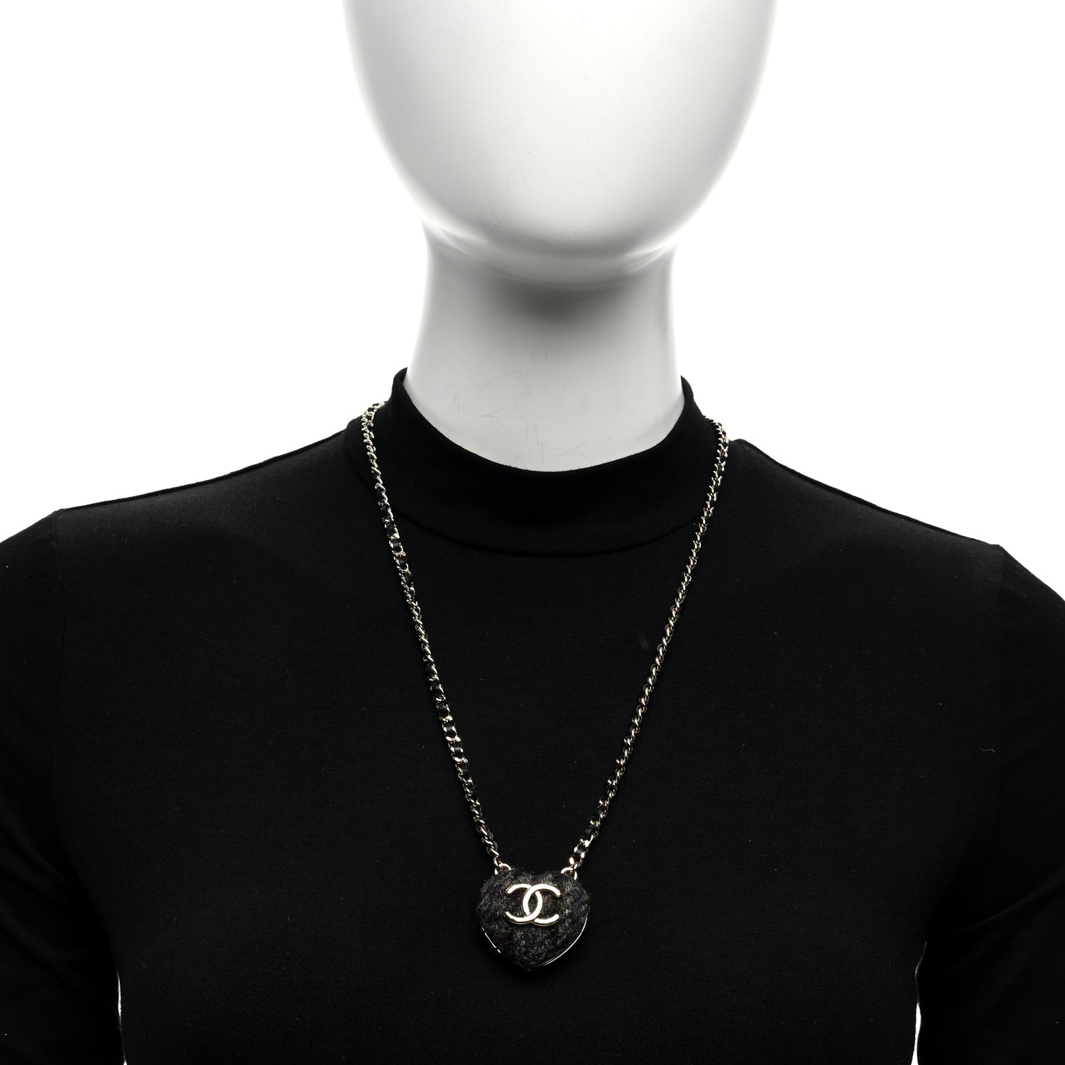 Chanel Lambskin Tweed CC Locket Pendant Necklace Grey Blue Black Silver Gold 6 of 6