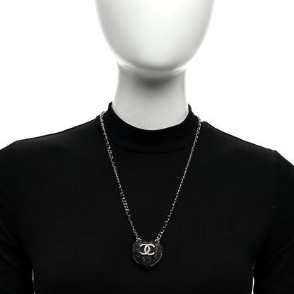 Chanel Lambskin Tweed CC Locket Pendant Necklace Grey Blue Black Silver Gold 6 of 6