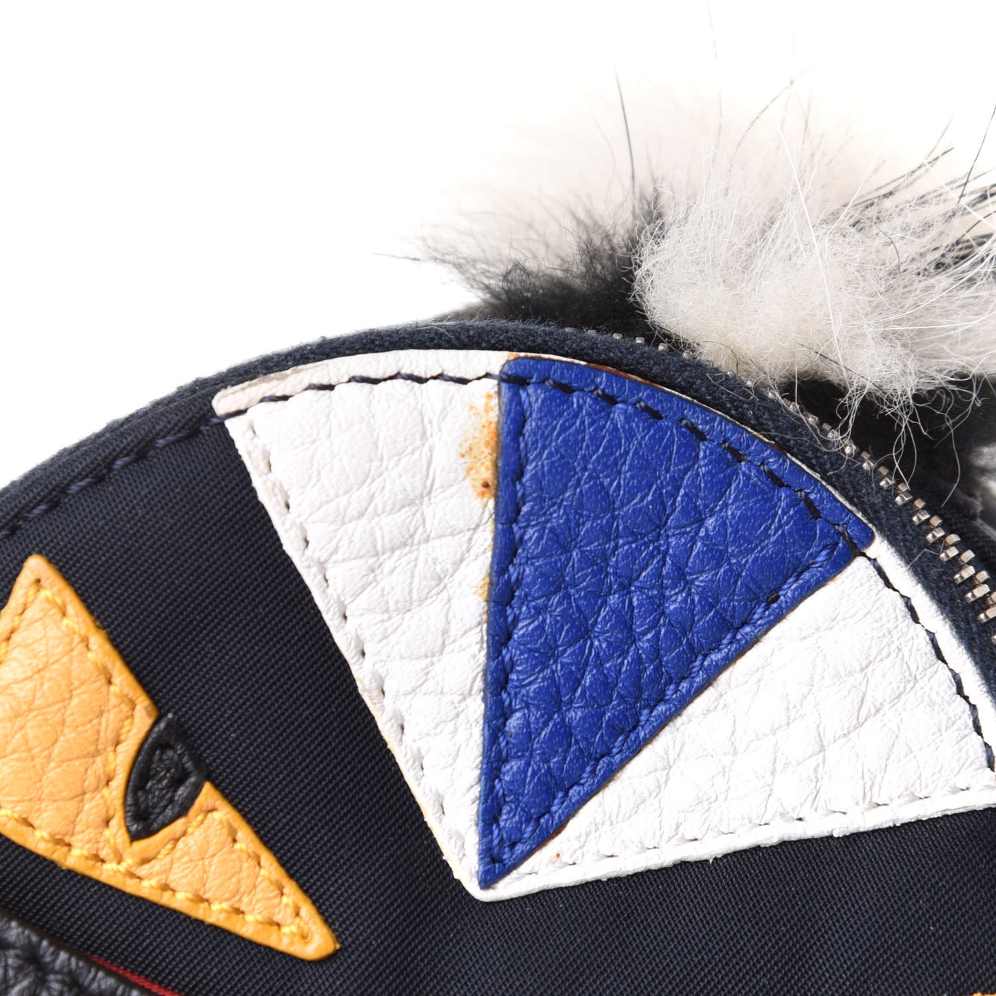 Nylon Cuoio Romano Nutria Fox Fur Monster Eyes Mini Backpack Charm Blue Black Multicolor
