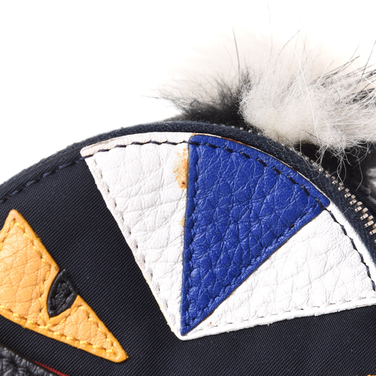 Fendi Nylon Cuoio Romano Nutria Fox Fur Monster Eyes Mini Backpack Charm Blue Black Multicolor 11 of 11