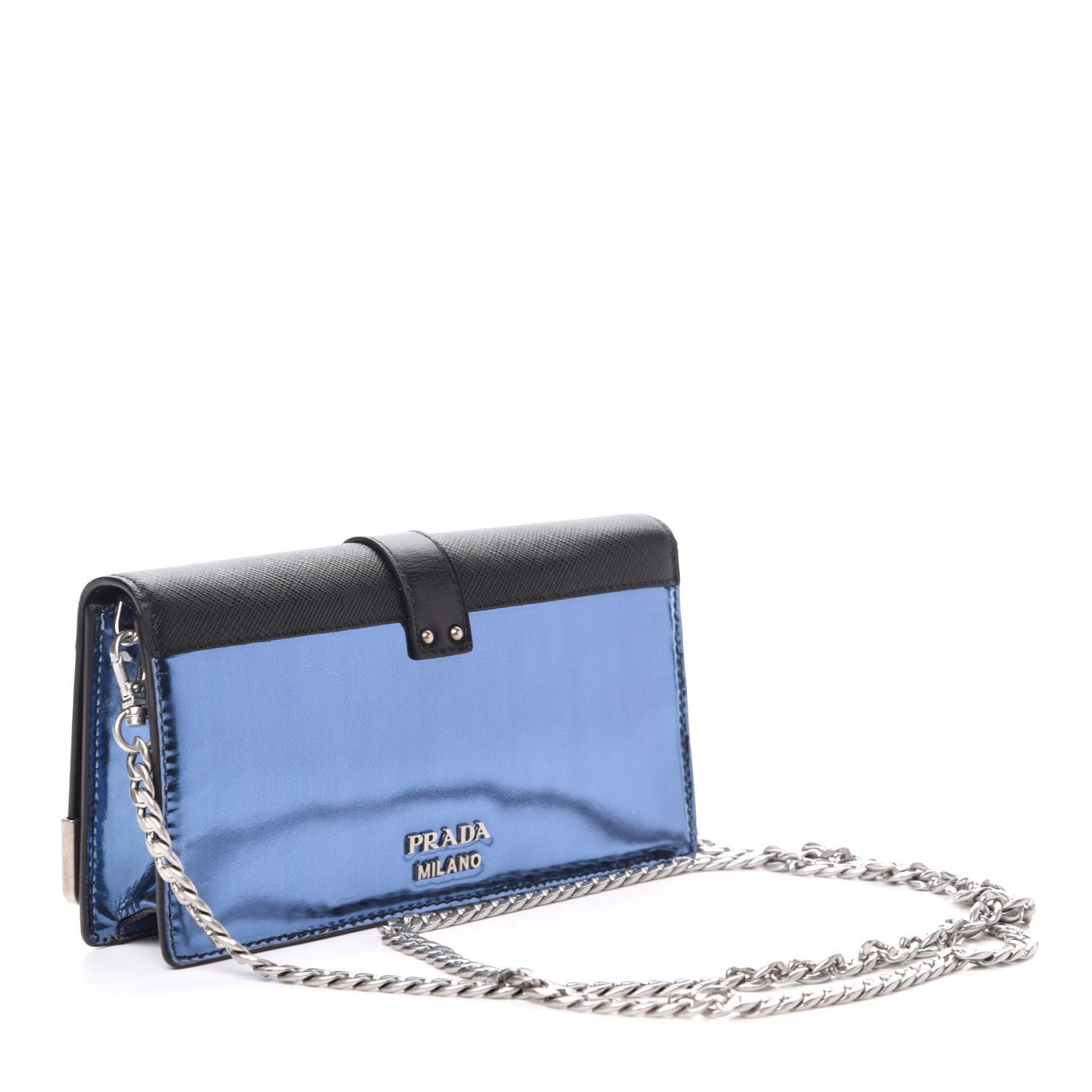Prada Metallic Vitello Saffiano Cahier Pochette Denim Black 3 of 10