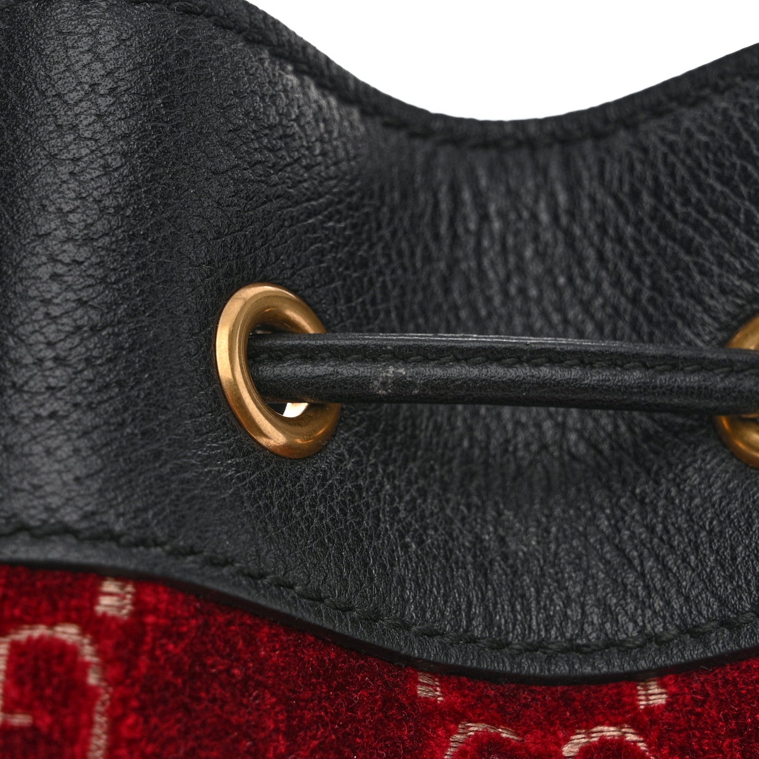 Gucci Velvet GG Monogram Textured Calfskin Web Bucket Bag Red Cipria Black 11 of 11