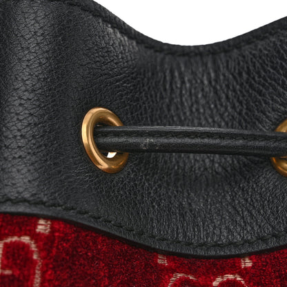 Gucci Velvet GG Monogram Textured Calfskin Web Bucket Bag Red Cipria Black 11 of 11