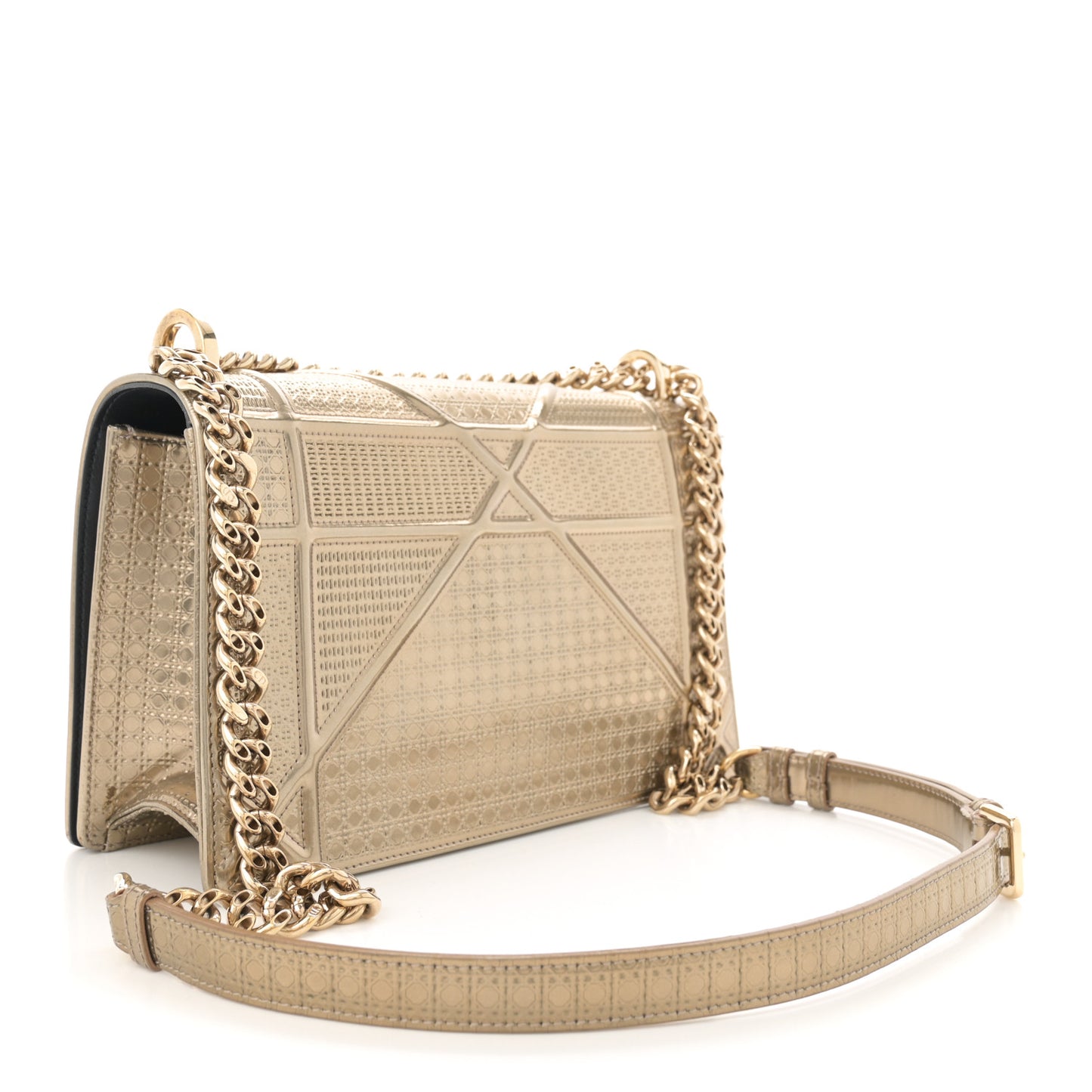 Metallic Patent Micro-Cannage Medium Diorama Flap Bag Gold