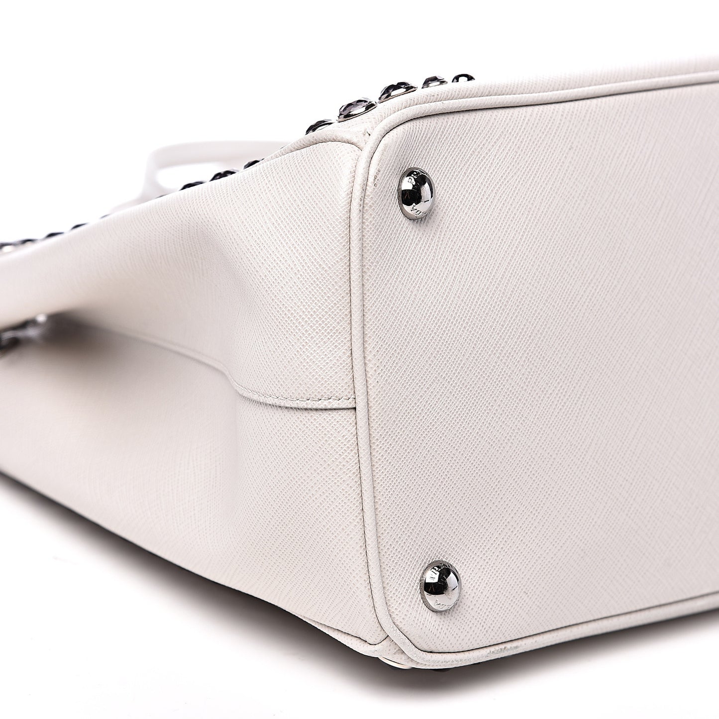 Saffiano Lux Studded Crystal Medium Galleria Double Zip Tote Talco