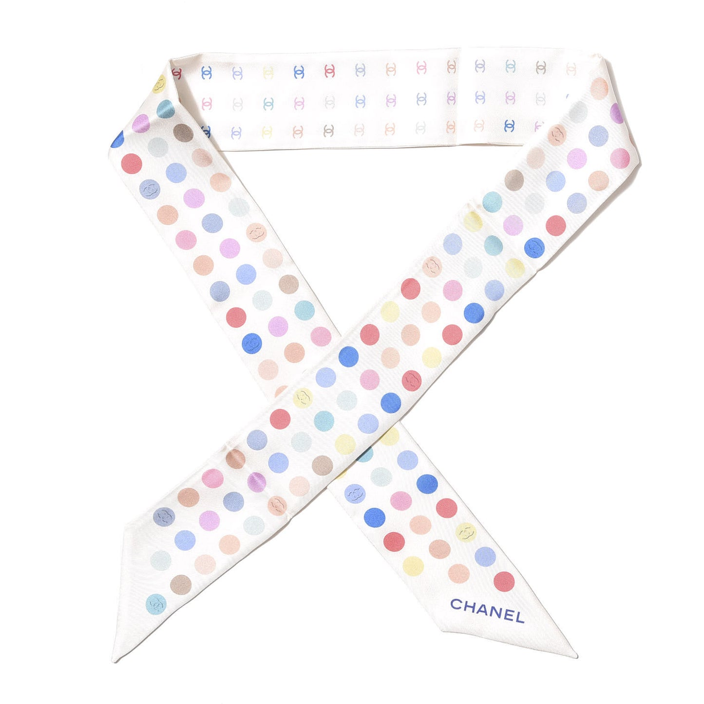 Silk Polka Dot CC Slim Bandeau Scarf Ivory Multicolor