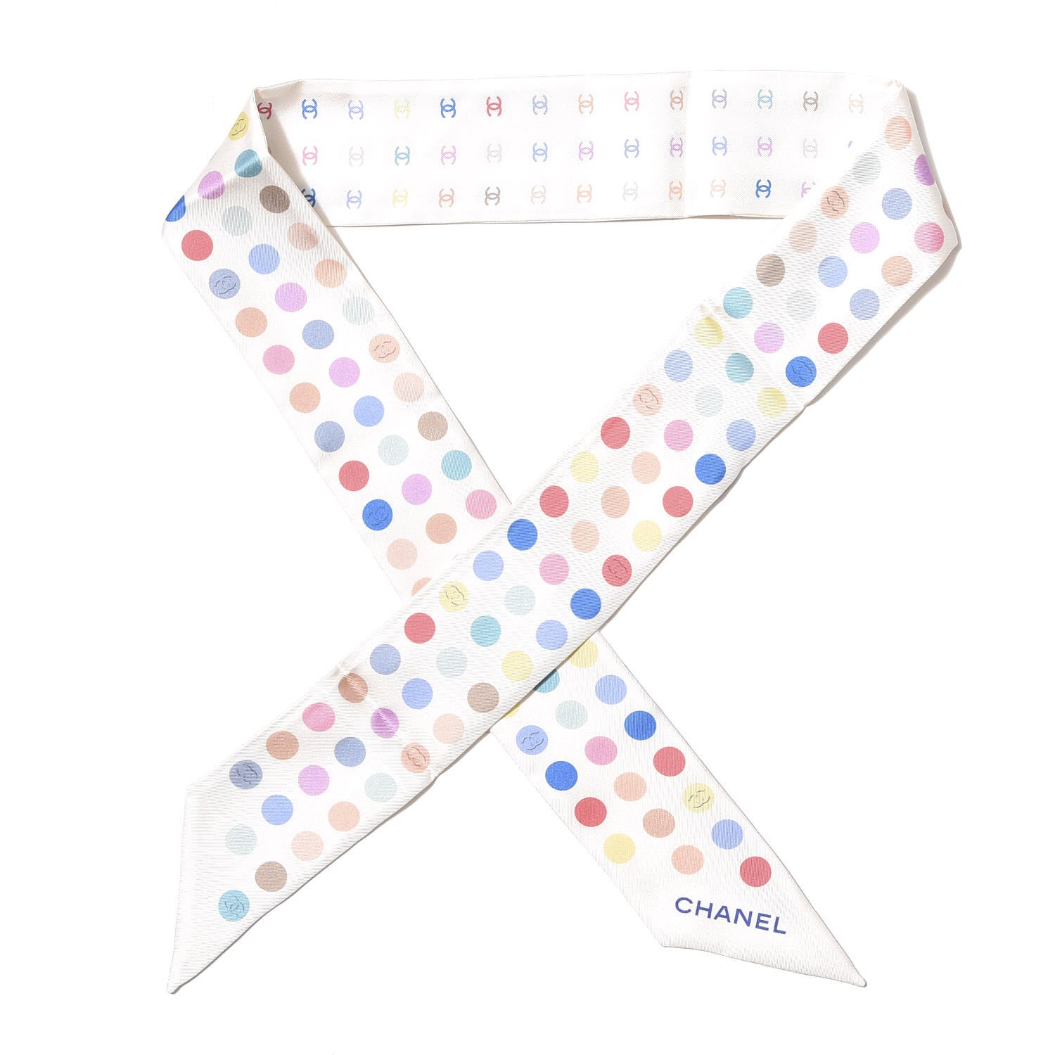 Chanel Silk Polka Dot CC Slim Bandeau Scarf Ivory Multicolor 1 of 3