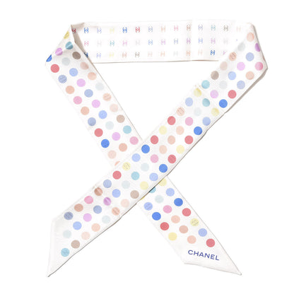 Chanel Silk Polka Dot CC Slim Bandeau Scarf Ivory Multicolor 1 of 3