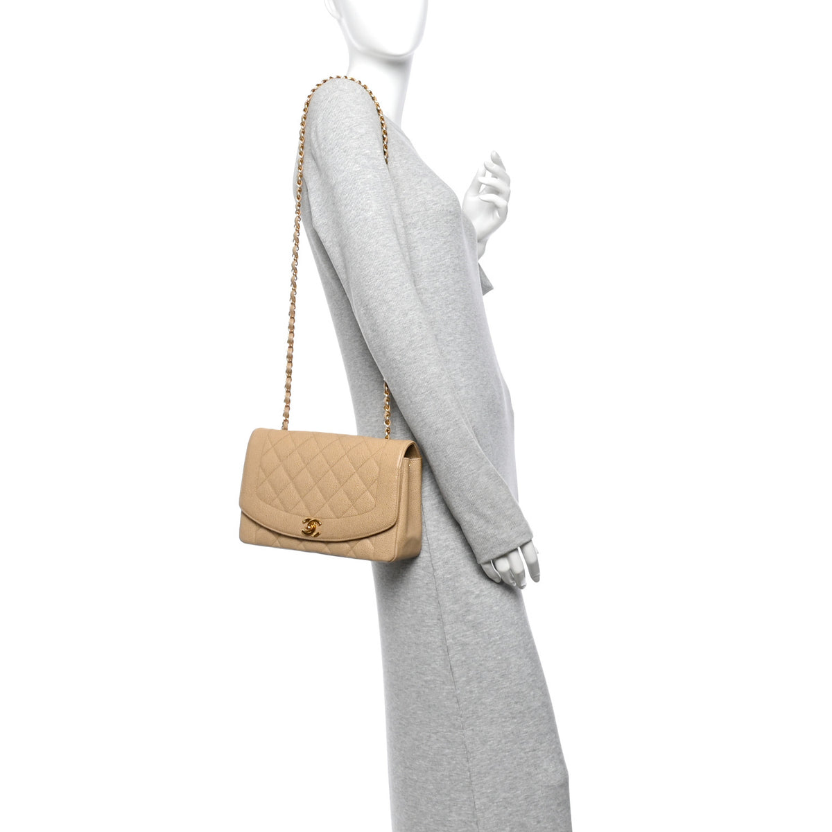 Caviar Quilted Medium Single Flap Beige