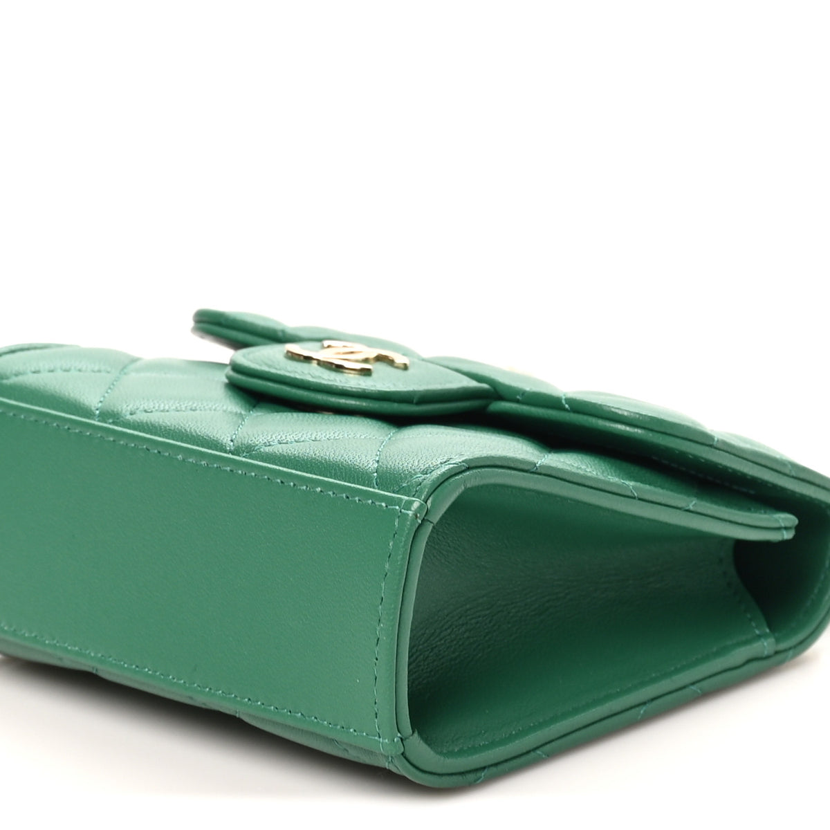 Lambskin Quilted Top Handle Flap Clutch With Chain Green