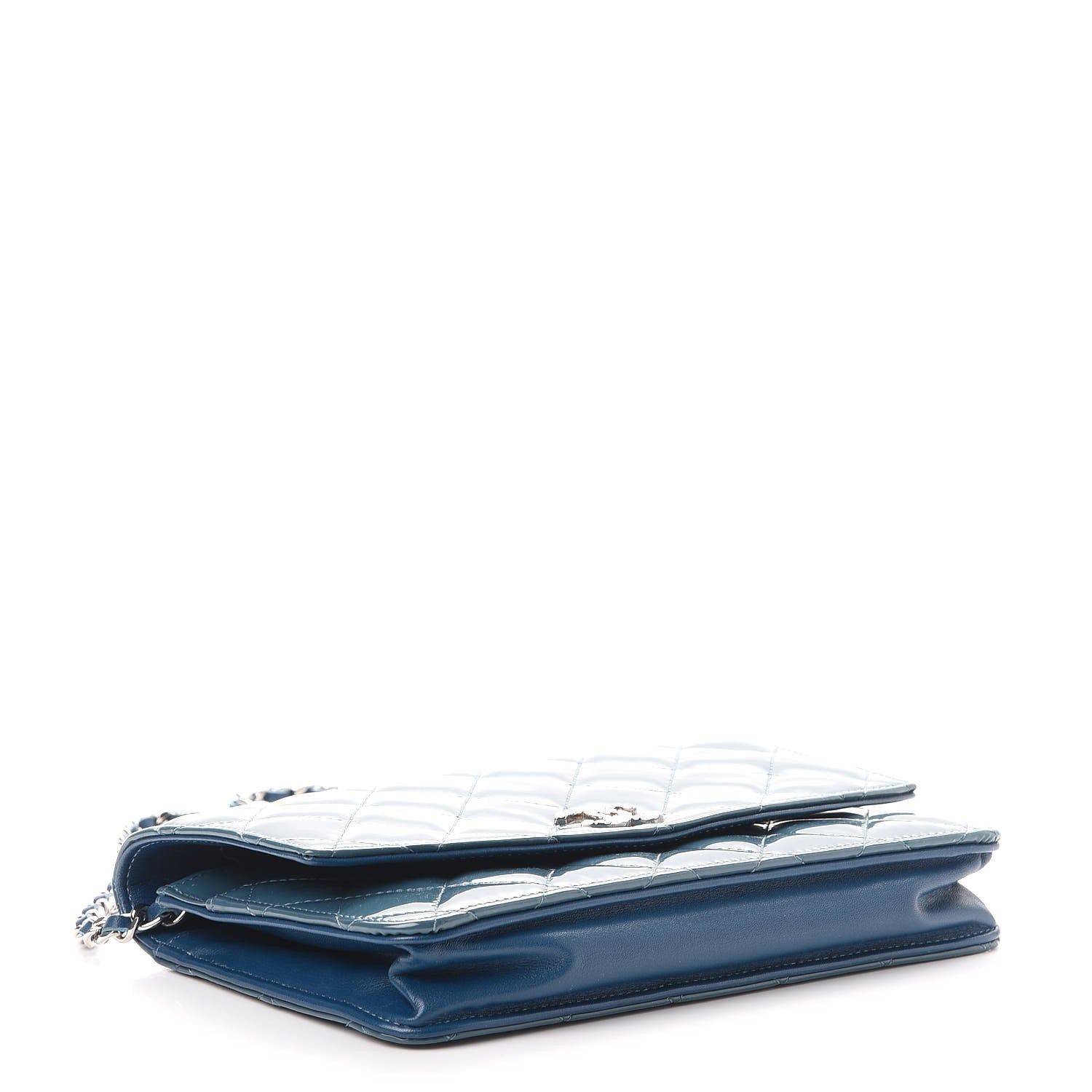 Chanel Patent Quilted Brilliant Wallet On Chain WOC Blue 4 of 13