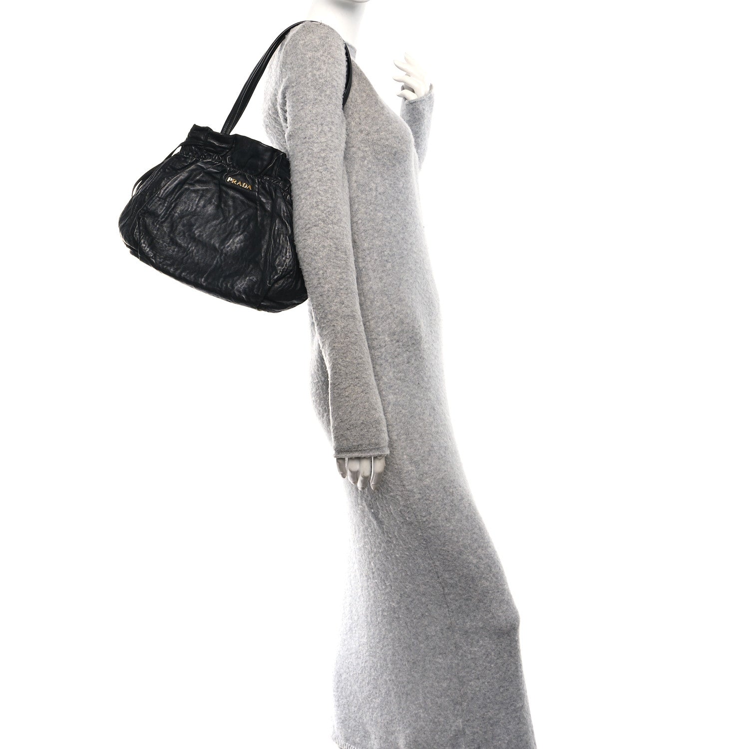 Prada Nappa Antique Drawstring Tote Black 2 of 9