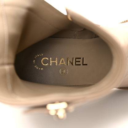 Chanel Shiny Goatskin Cap Toe Short Boots 37.5 Beige 7 of 9