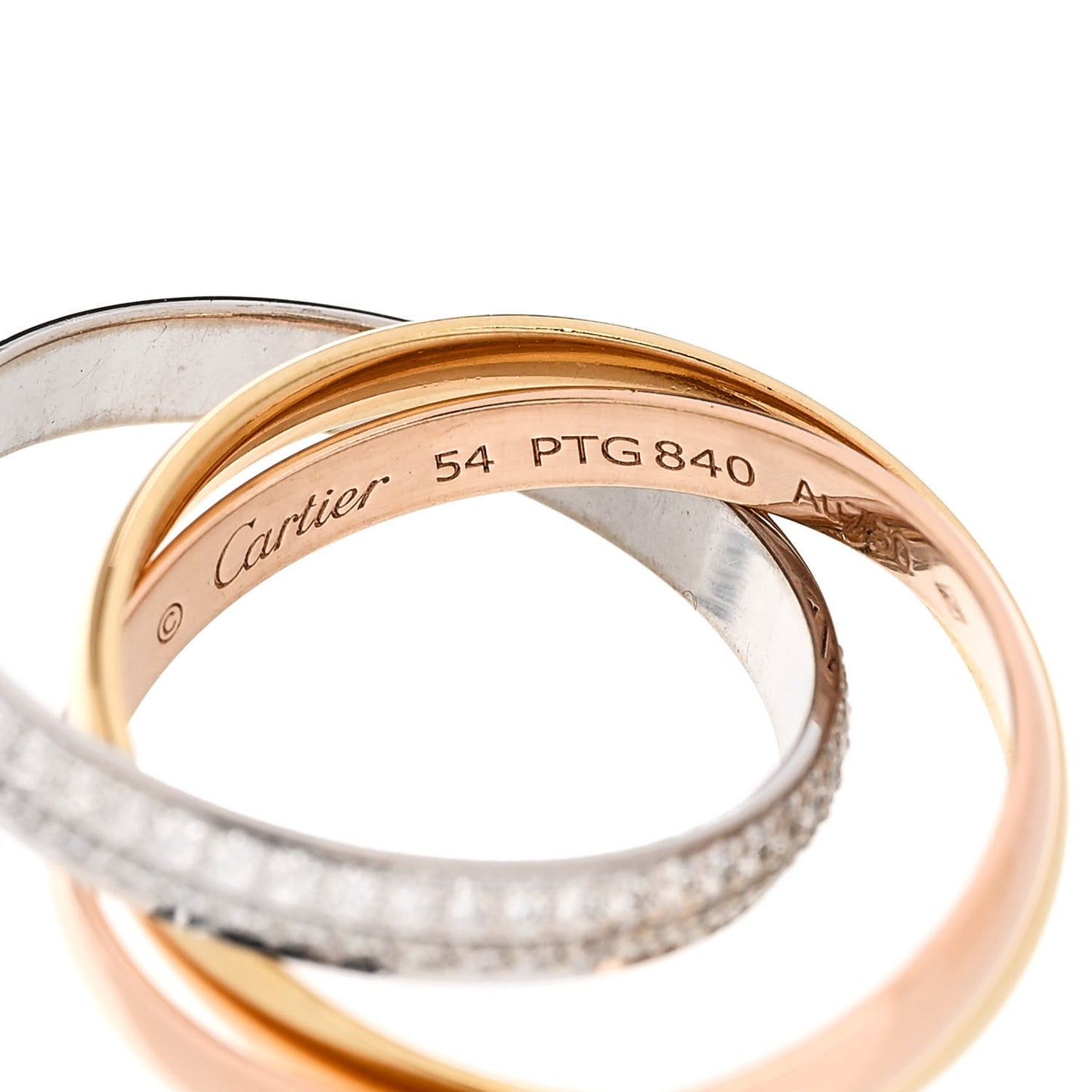 18K White Yellow Pink Gold Diamond Small Trinity Paved Ring 54 7
