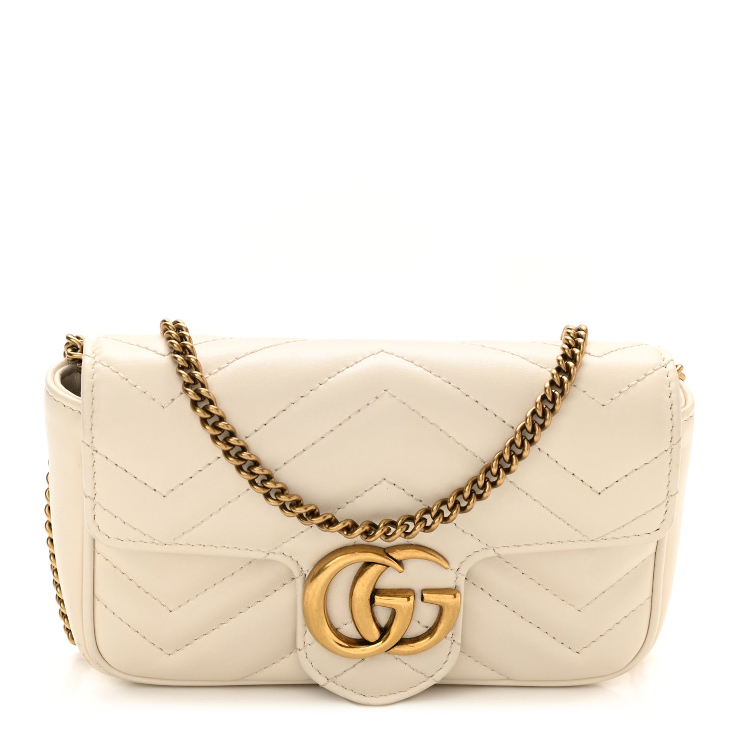 Calfskin Matelasse Super Mini GG Marmont Shoulder Bag White