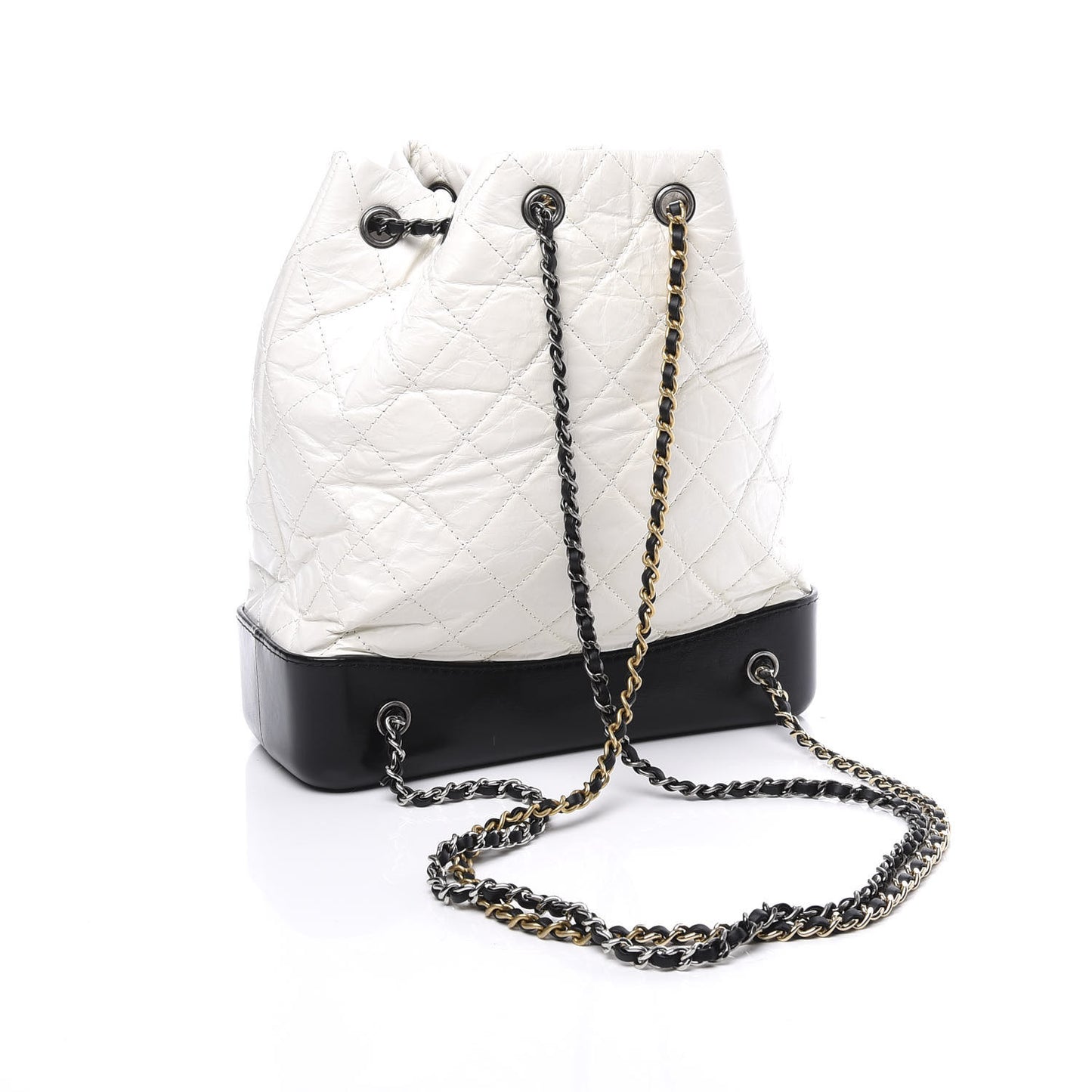 Aged Calfskin Quilted Gabrielle Backpack Black White