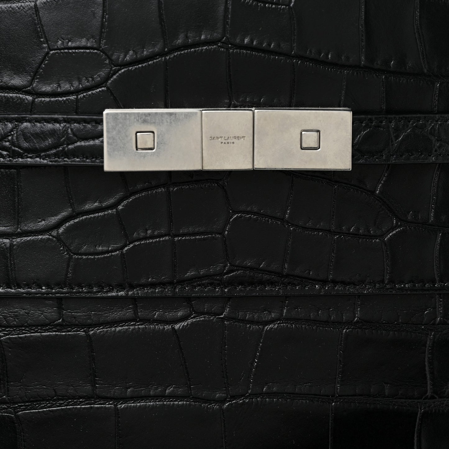 Calfskin Crocodile Embossed Large Manhattan Shopper Tote Black