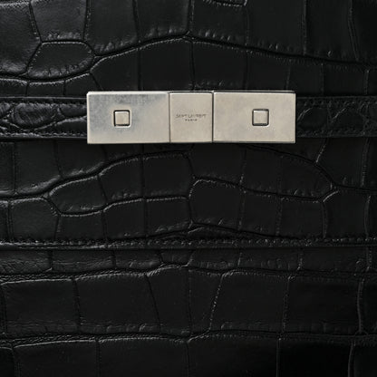 Saint Laurent Calfskin Crocodile Embossed Large Manhattan Shopper Tote Black 7 of 9