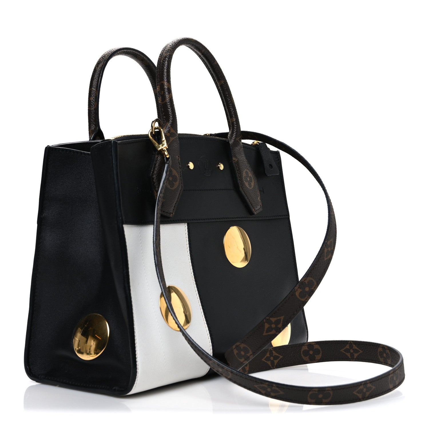 Louis Vuitton Calfskin Monogram Studded City Steamer PM Black White 3 of 9