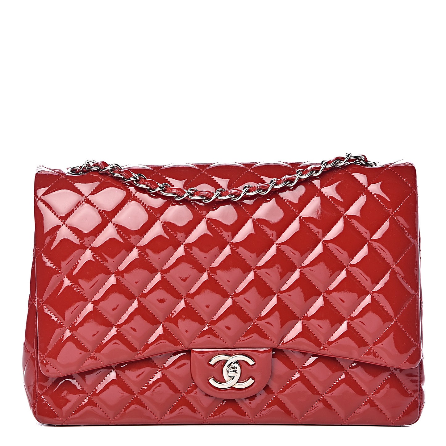 Patent Quilted Maxi Double Flap Red