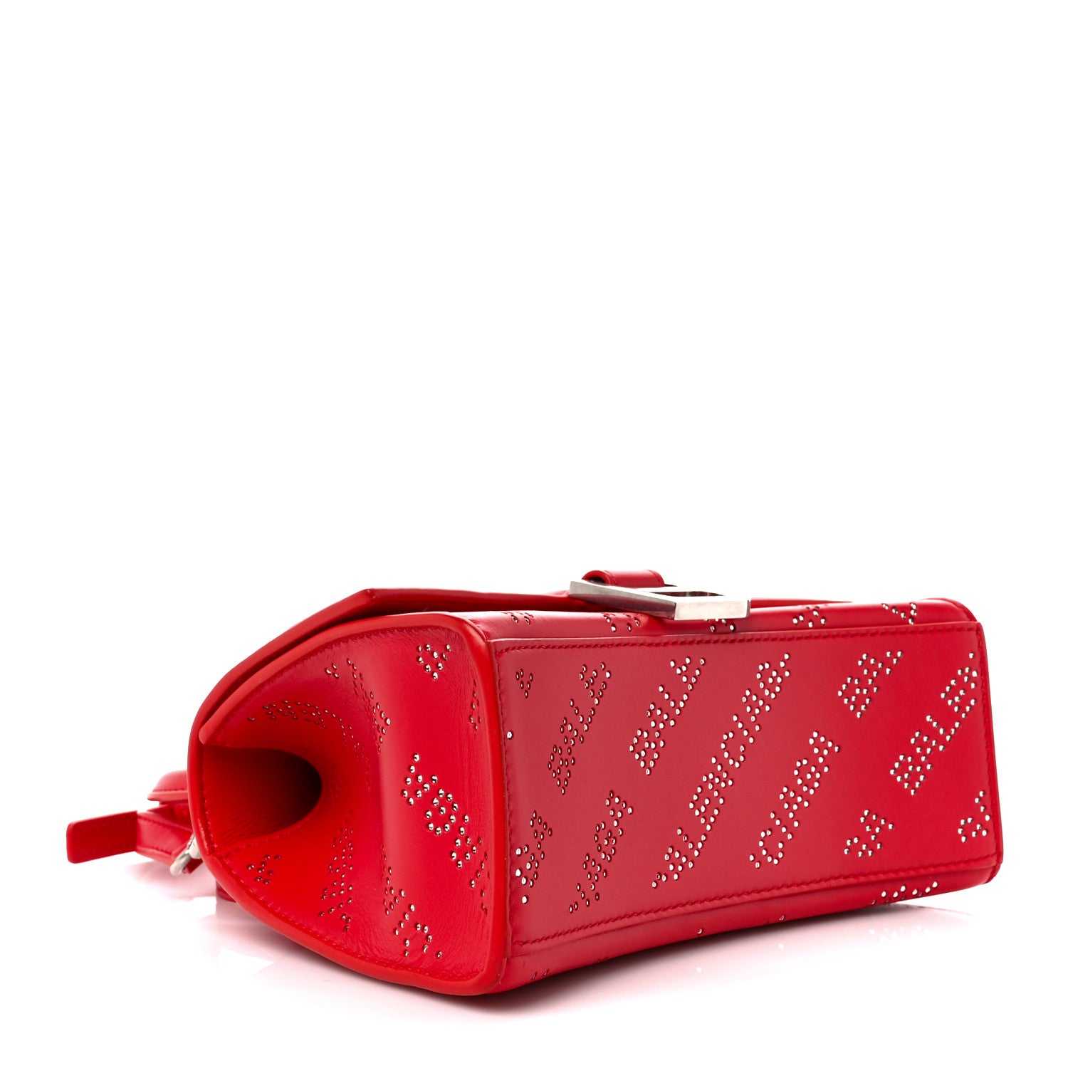 Balenciaga Smooth Calfskin Crystal Diagonal Allover Logo Hourglass Top Handle Bag XS Flame 4 of 11