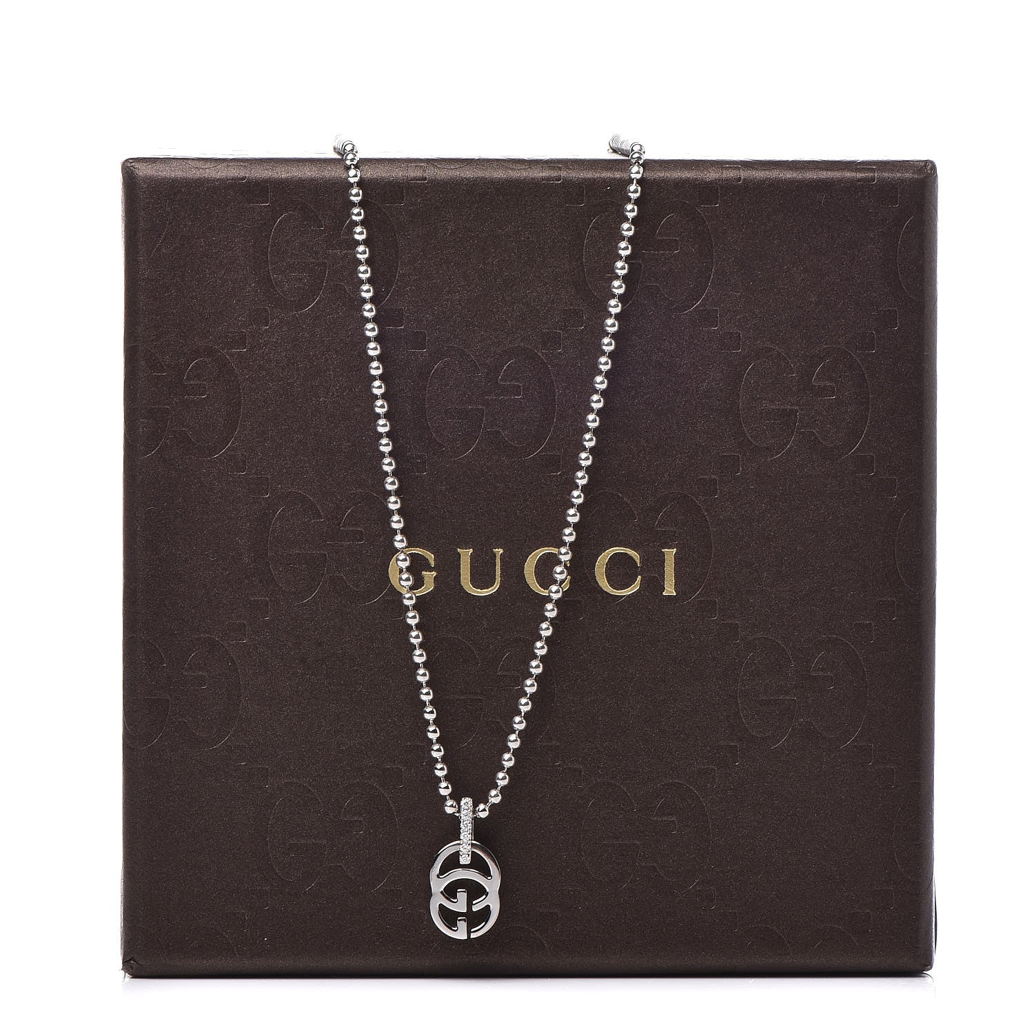 Gucci 18K White Gold Diamond Running GG Pendant Necklace 7 of 7