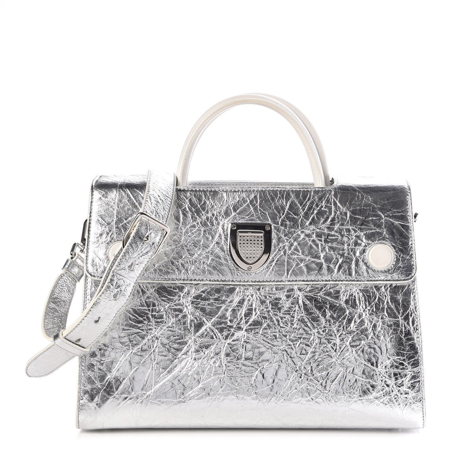 Metallic Calfskin Medium Diorever Flap Silver