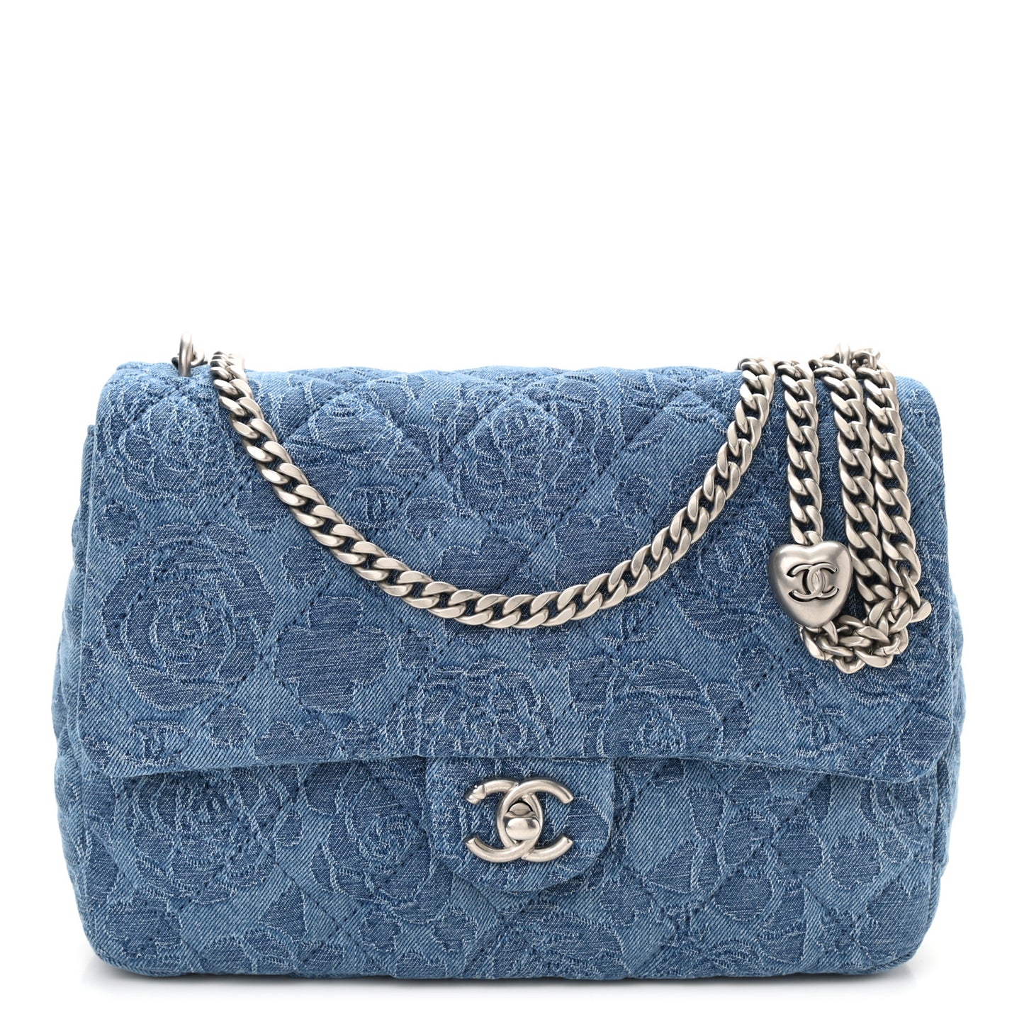 Denim Quilted Medium Camellia Sweetheart Flap Blue