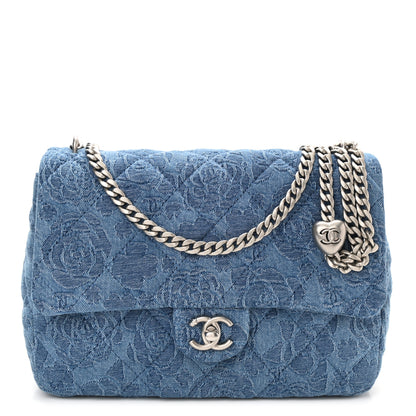 Chanel Denim Quilted Medium Camellia Sweetheart Flap Blue 1 of 10