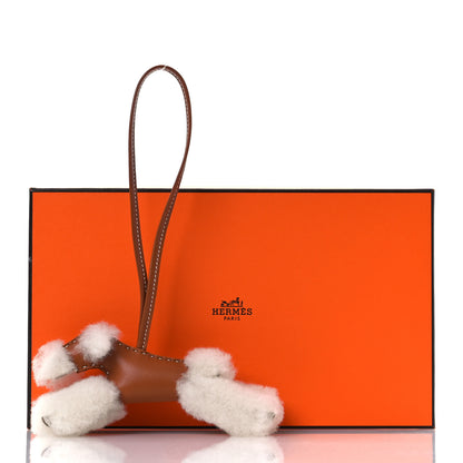 Hermes Milo Lambskin Shearling Budy Charm Gold Craie 5 of 5