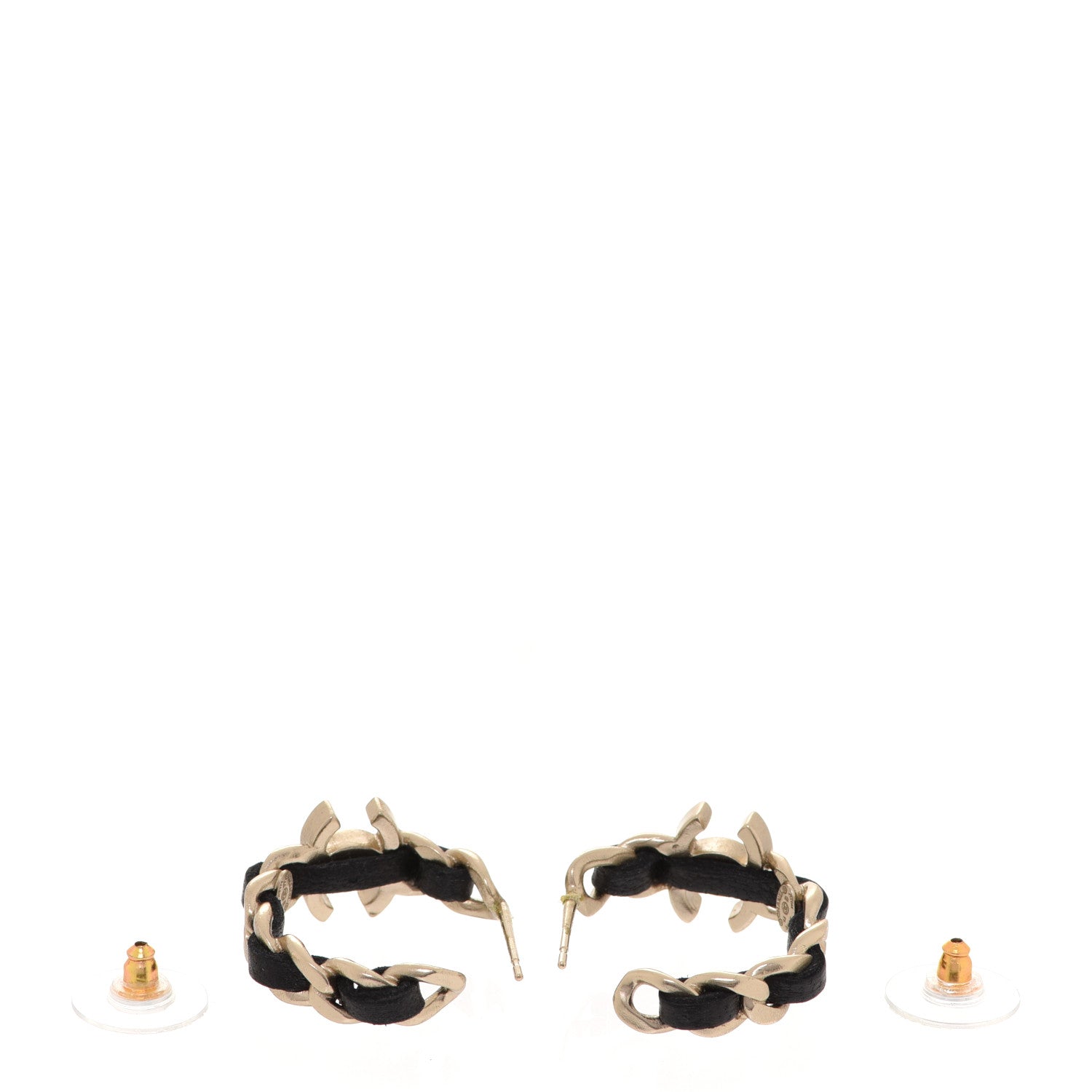 Chanel Lambskin CC Chain Hoop Earrings Matte Gold Black 3 of 5